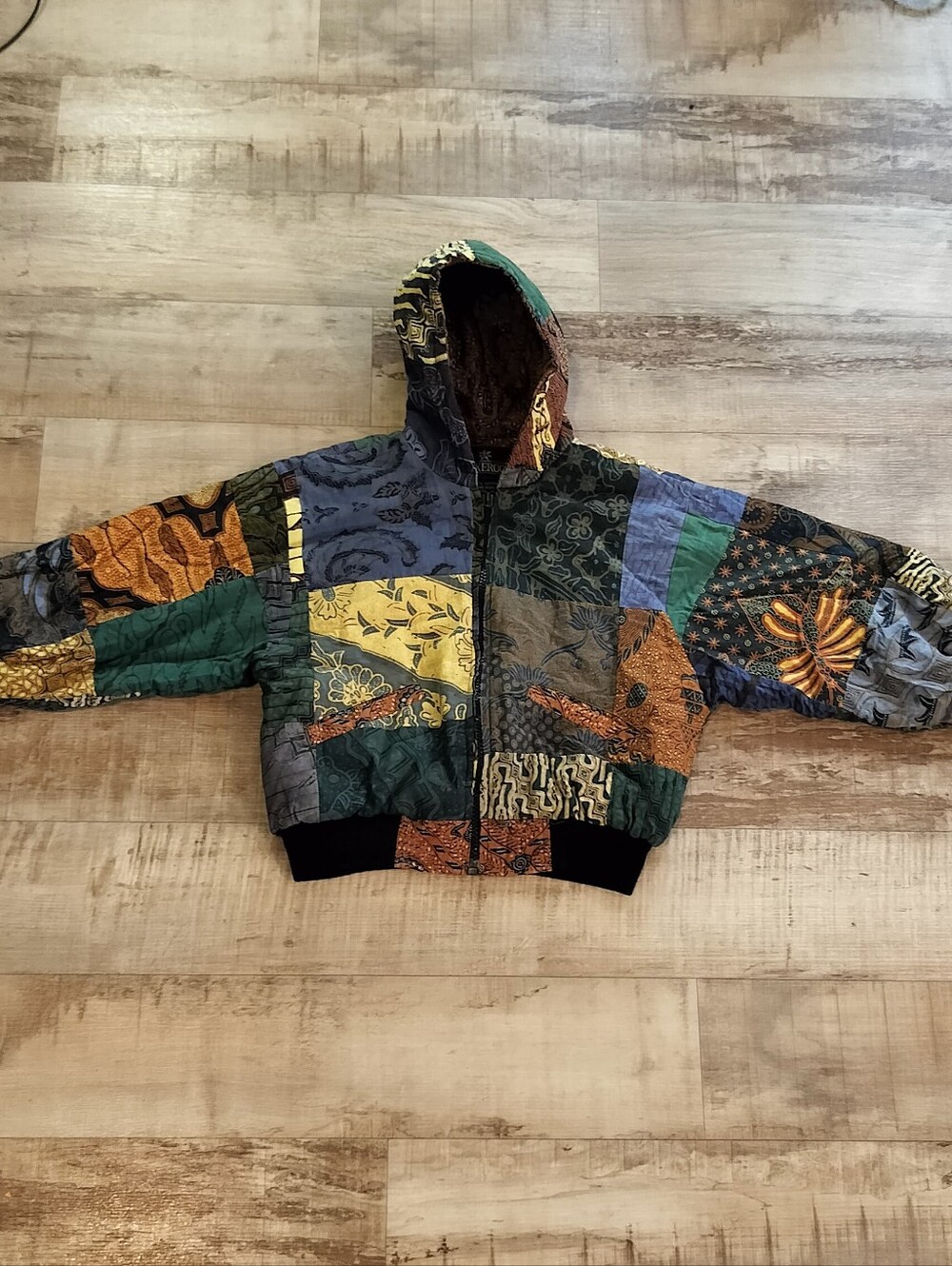 Kids Multicolor Patchwork Hooded Puffer Jacket